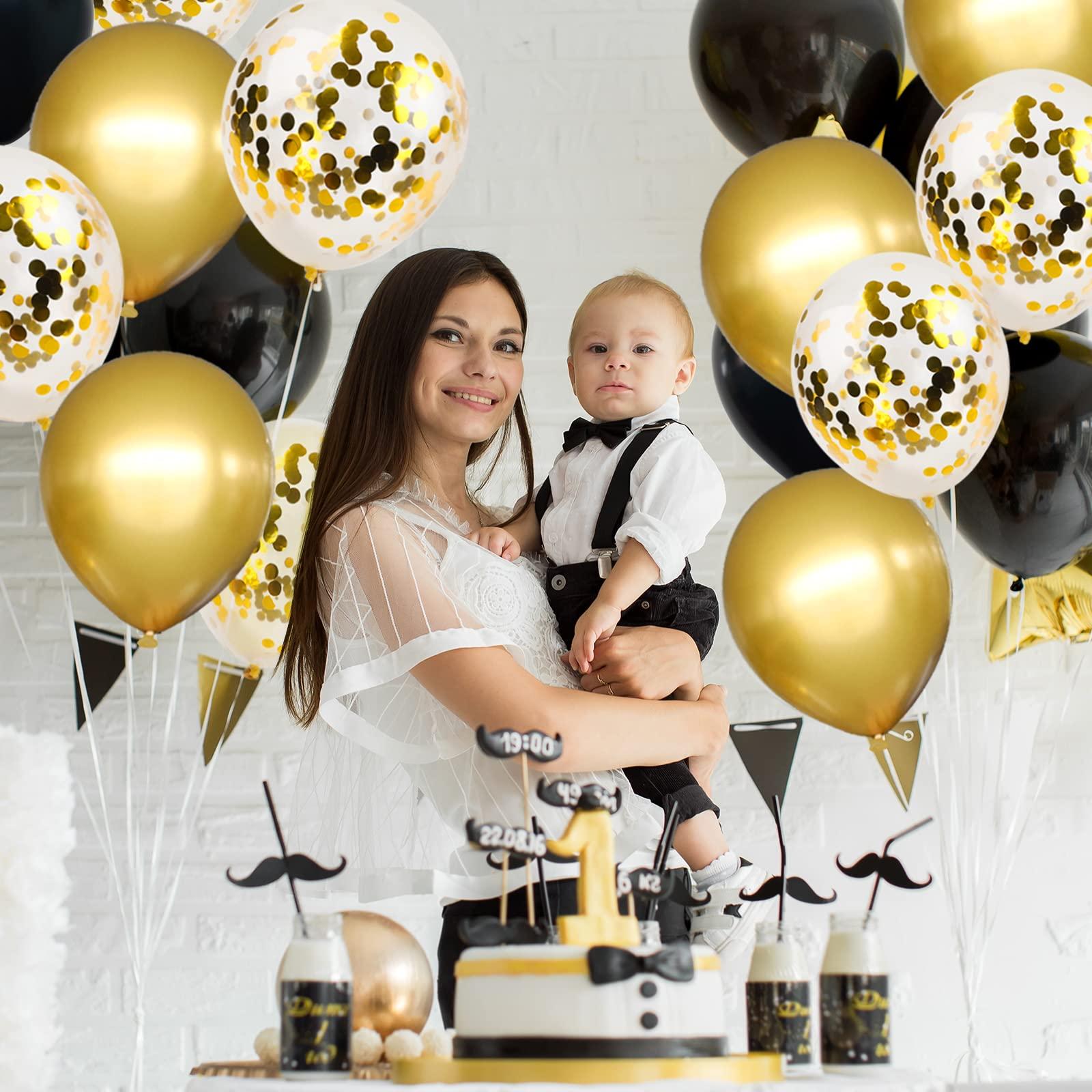 rubfac RUBFAC 110pcs Black and Gold Balloons Garland Arch Kit with Black Gold Confetti Balloons for Graduation Birthday Wedding Party Decorations