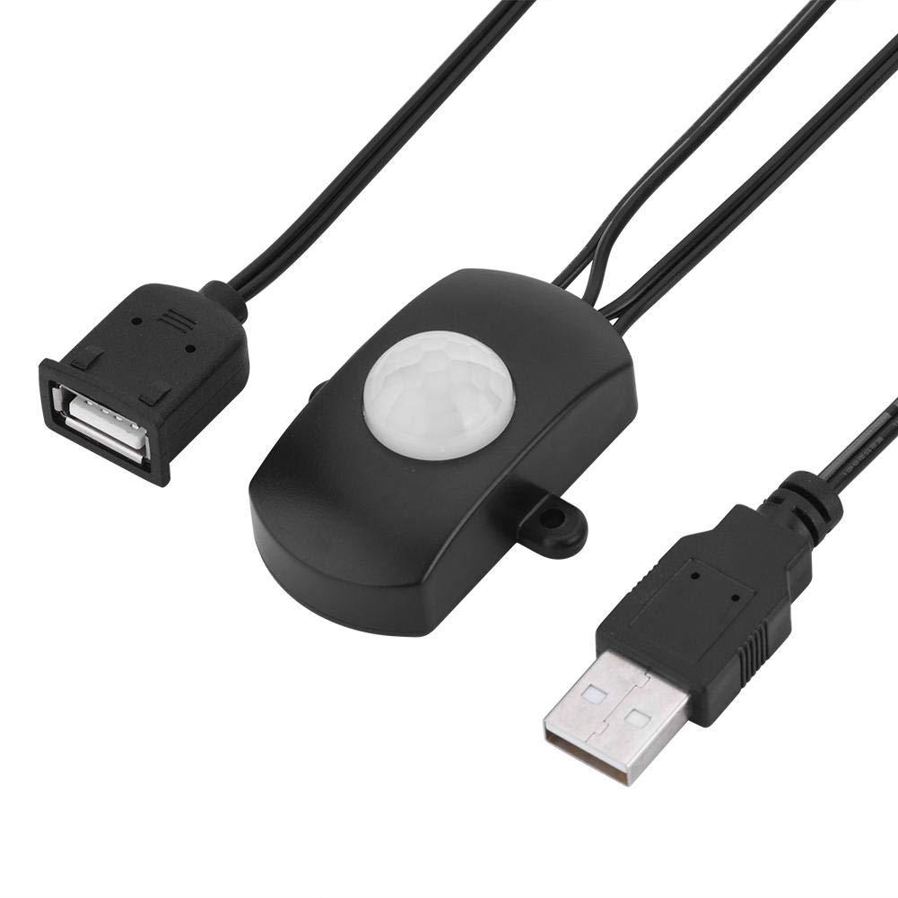 Socobeta LED DC 5-24V Mini PIR Motion Sensor Switch, Occupancy Sensor Switch 4A Infrared Motion Sensor Detector Automatic Switch with USB Interface Lighting for Bathroom(Black)