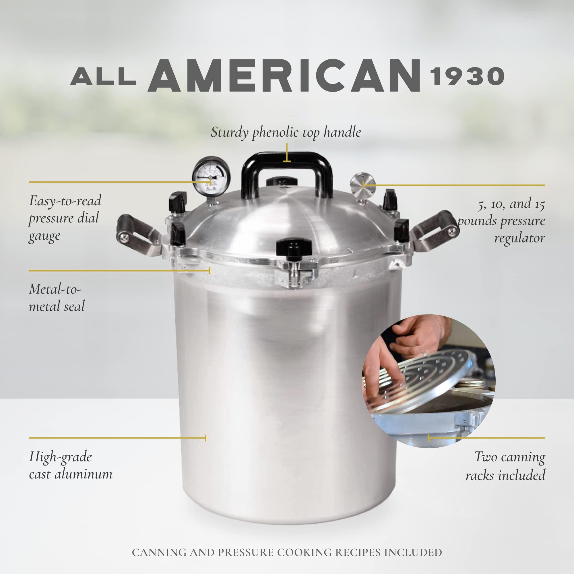 All American All American 1930: 30qt Pressure Cooker/Canner (The 930) - Exclusive Metal-to-Metal Sealing System - Easy to Open & Close - Suitable for Gas or Electric Stoves - Made in the USA