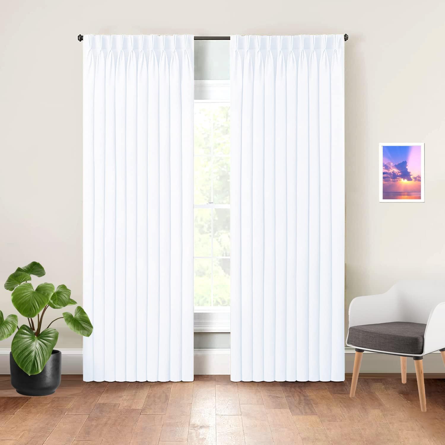 Sky Wave Sky Wave Triple Pinch Pleat BlackoutThermally Insulated Drapes for Windows and Doors.(Pure White 72 Inch Wide by 63 Inch Long- 2 Panels Combined Size)