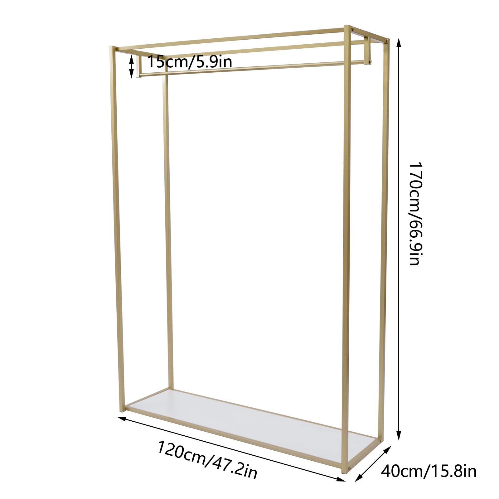 OSKOE 75"Retail Gold Clothing Racks with Shelves,Boutiques Garment Rack Wedding Dress Display Rack Metal Clothes Rack Heavy Duty Commercial Floor Standing Closet Hanging Rod Shoes Bag Clothes Organizer ( Co