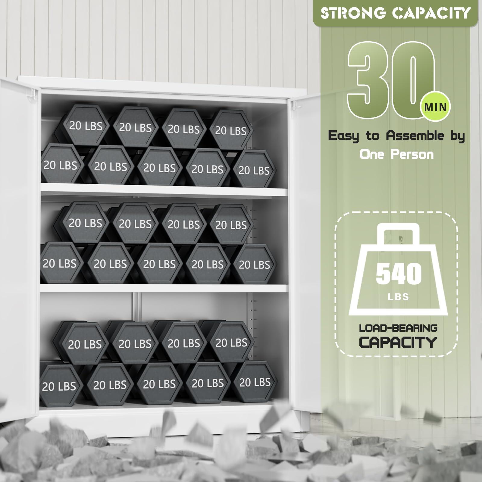 Crownland Crownland 36 Metal Storage Cabinet, Lockable Garage Storage Cabinets, Office File Cabinet with Adjustable Shelves for Garage, Home Office, Classroom, Pantry, File(White-Narrow Size)