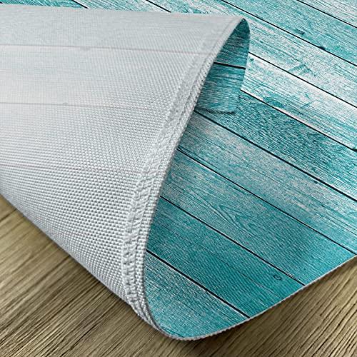 Lunarable Lunarable Turquoise Place Mats Set of 4, Aged Wooden Planks Texture Image Vertically Striped Surface Floor Rustic Design, Washable Fabric Placemats for Dining Table, Standard Size, Turquoise