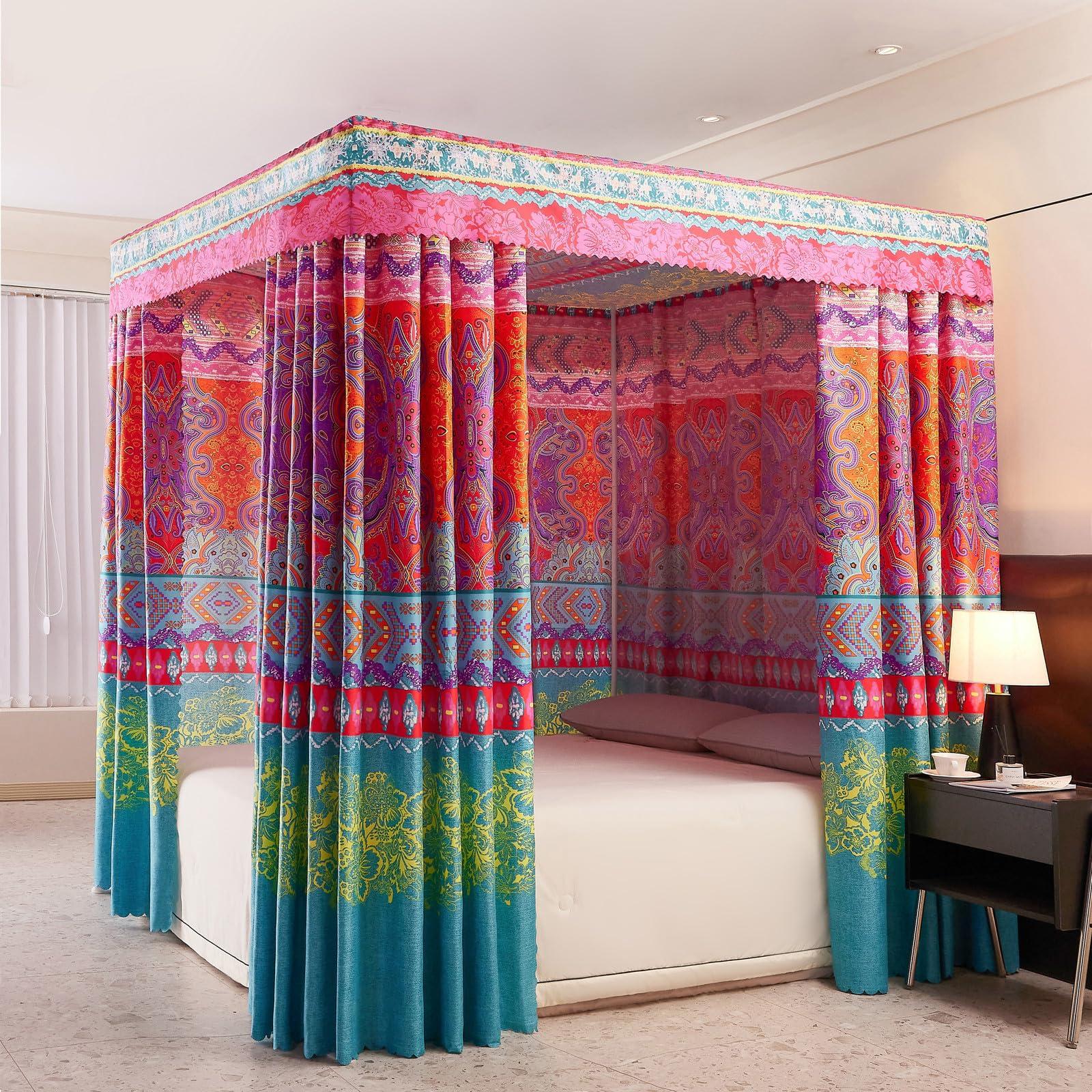 Aulatben Aulatben Canopy Bed Curtains 4 Corners Post Bed Canopy Curtains Queen Bed Curtain Drapes Bed Canopy for Adults & Girls Bedroom Decoration (Queen)