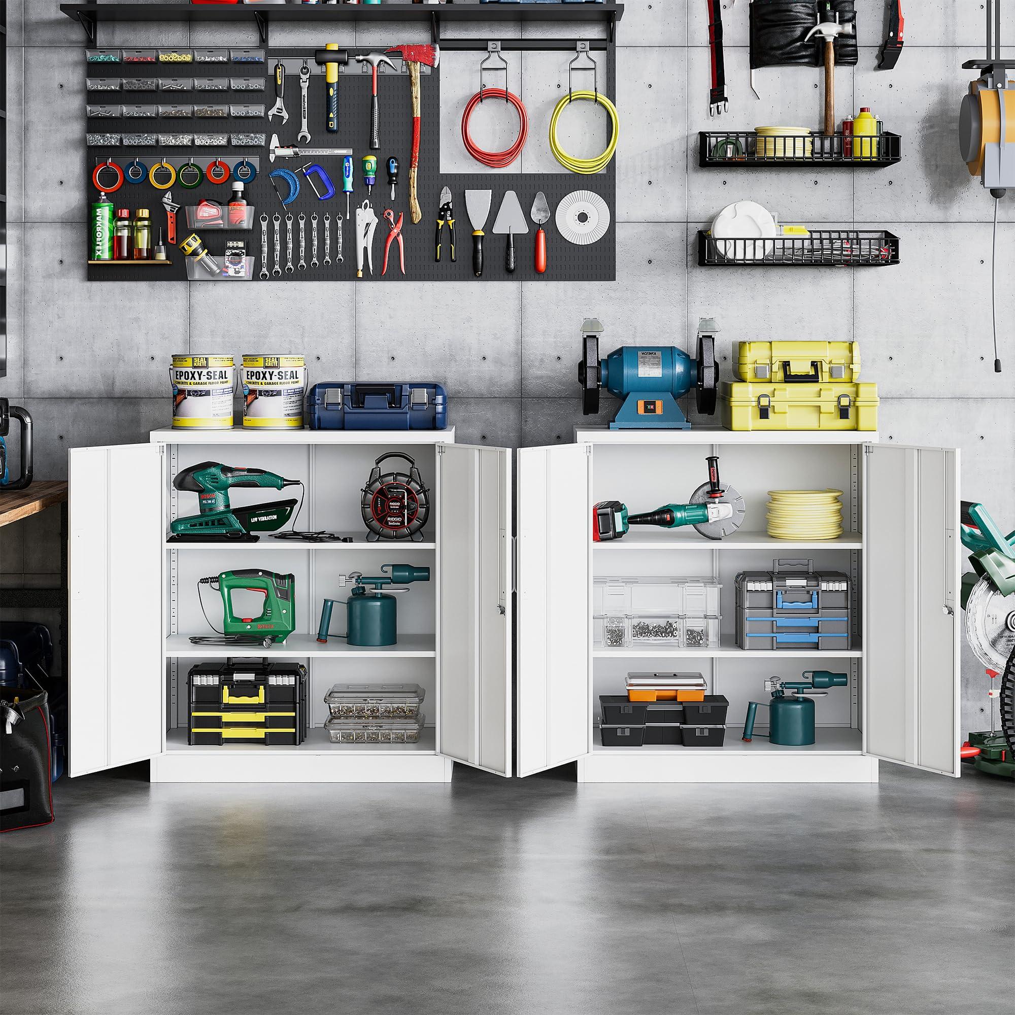 STANI Metal Storage Cabinet with 2 Doors, Lockable Steel Storage Cabinet with 2 Doors and Adjustable Shelves, Steel Lockable File Cabinet, Locking Tool Cabinets for Office,Home,Garage