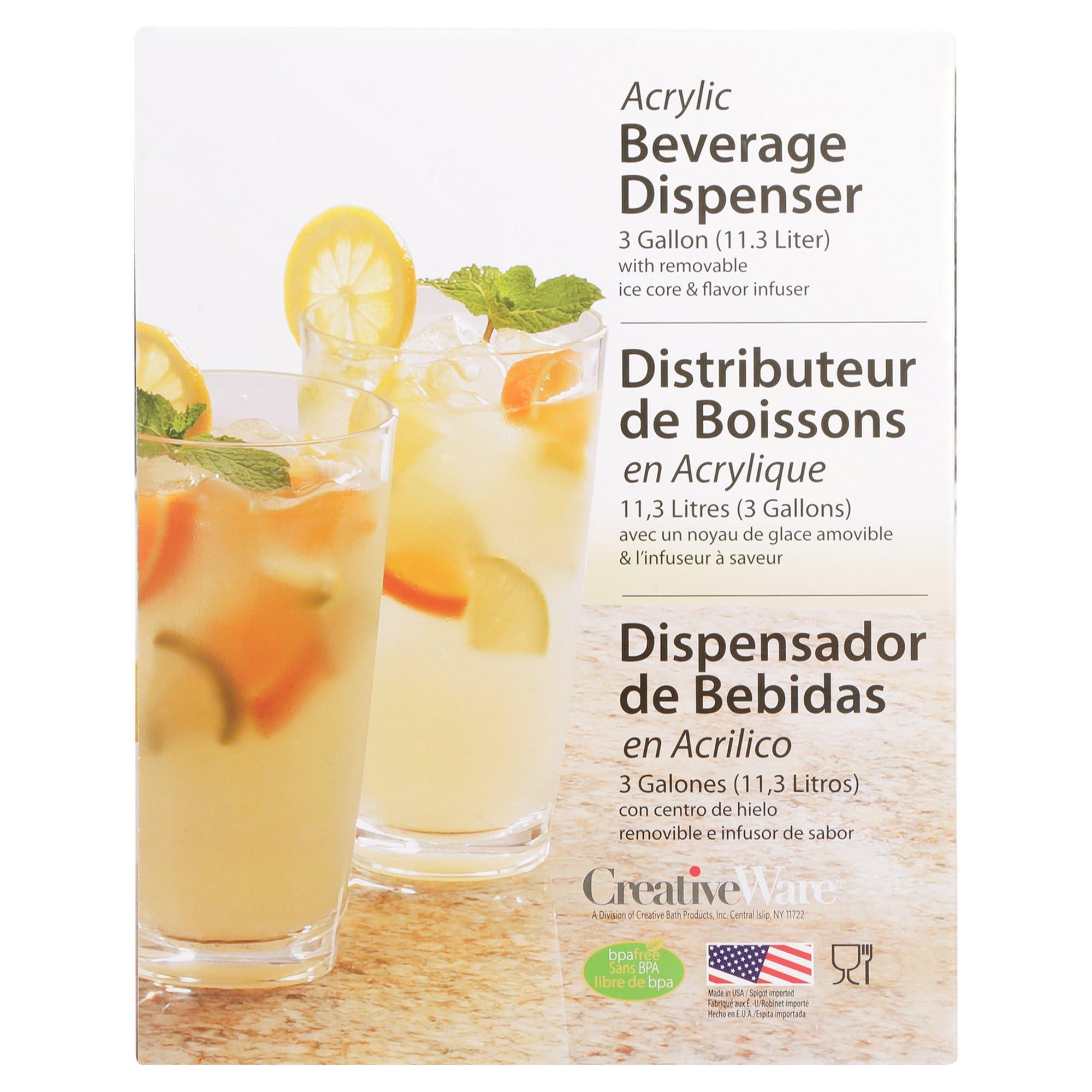 CreativeWare CreativeWare Beverage Dispenser with Ice Cylinder and Fruit Infuser, 3 Gallon, Clear