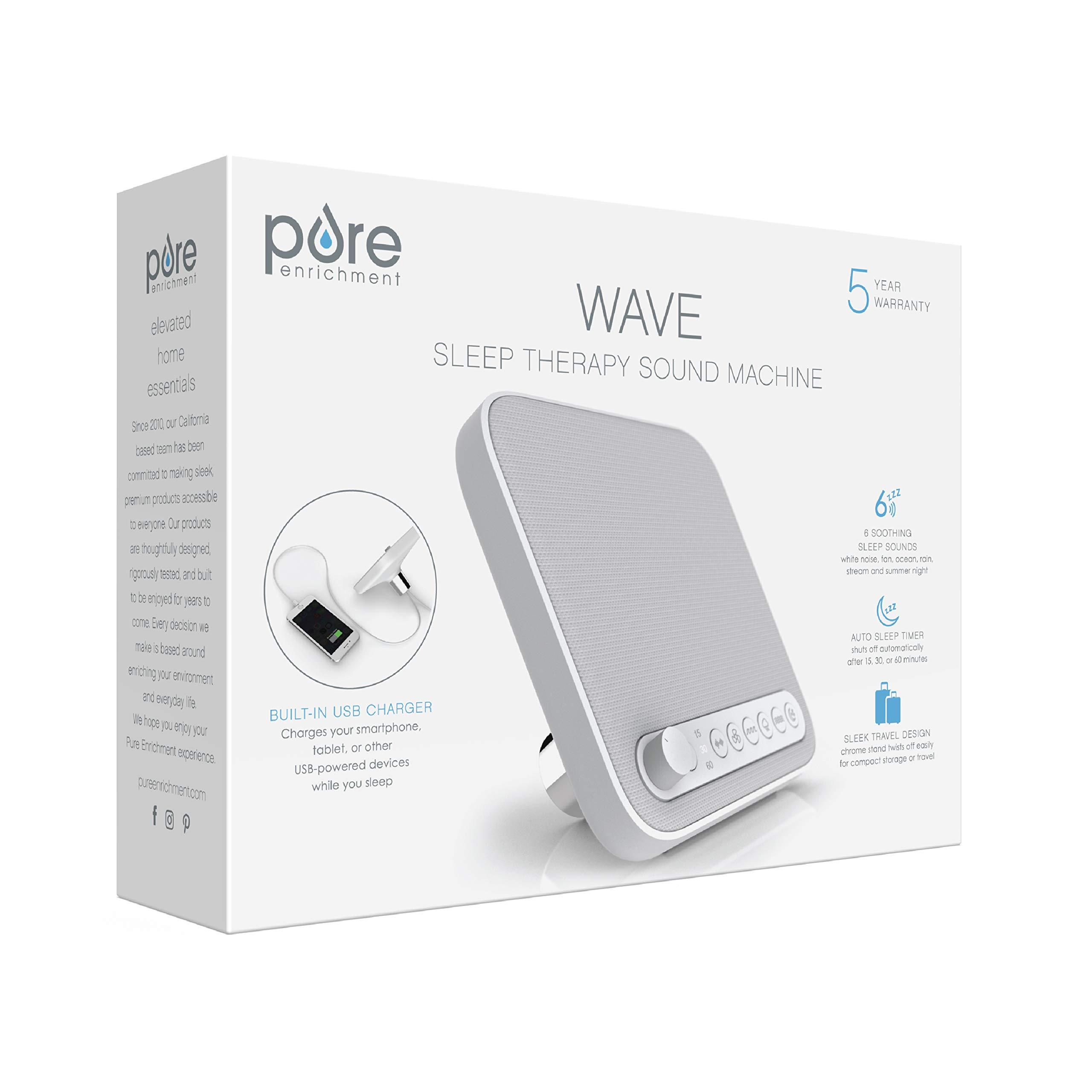 Pure Enrichment Pure Enrichment Wave Premium Sleep Sound Machine with USB Charger - Seamless Looping with 6 Soothing All-Natural Sounds, & Auto-Off Timer - Easily Portable for Travel (White) Patented Design