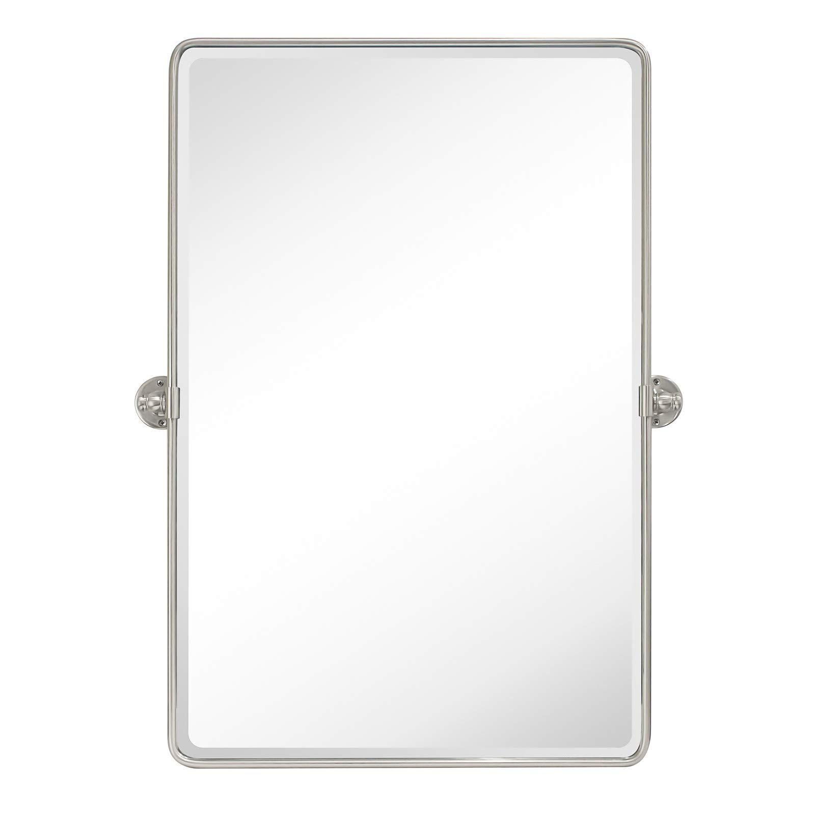 TEHOME TEHOME 20x30\'\' Brushed Nickel Pivot Mirror Rectangle Bathroom Vanity Mirror Brushed Silver Rounded Corner Metal Framed Tilting Beveled Vanity Wall Mirrors