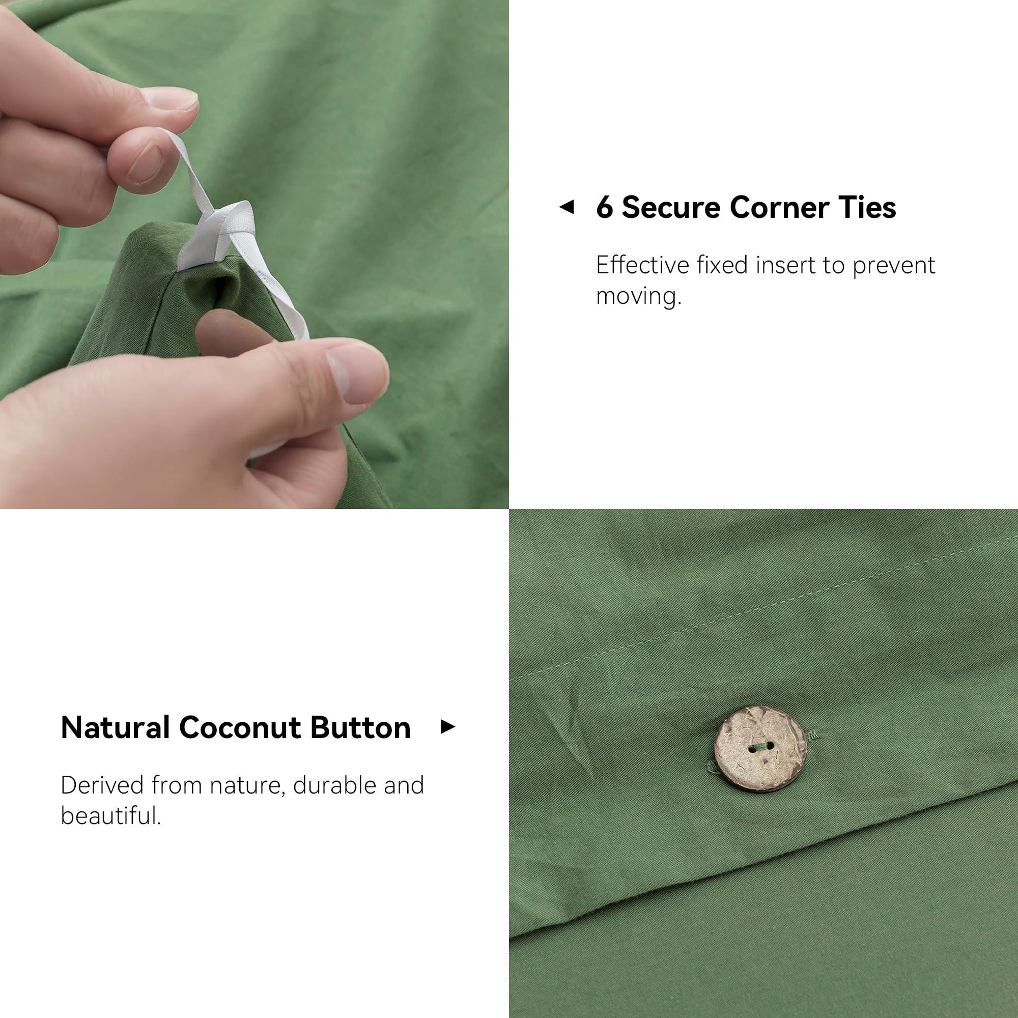 JELLYMONI JELLYMONI Cotton Duvet Cover Set - 100% Washed Cotton Linen Like Textured Comforter Cover, 3 Pieces Soft Bedding Set with Button Closure (Green, Super King 120\"x98\")