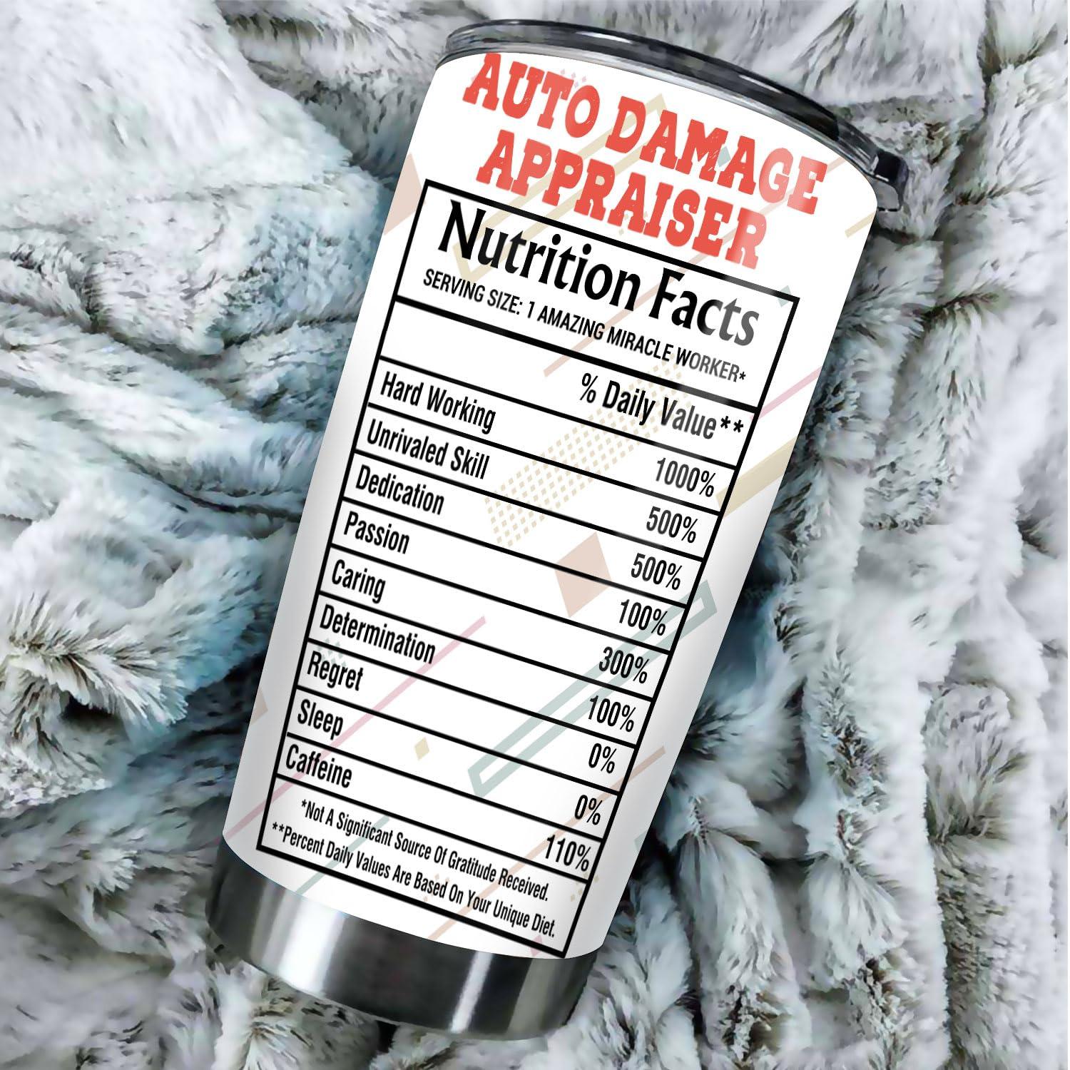 MEDROC MEDROC Miracle Worker Nutrition Facts Auto Damage Appraiser Tumbler Stainless Steel 20oz, Funny Gifts Bulks For Office Women Men Work Friend Coworker, Driking Coffee Cup For Birthday Christmas