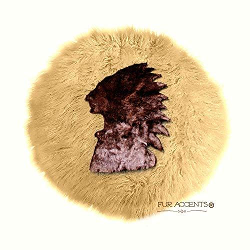 Fur Accents Indian Head Faux Fur Shag Area Rug Sheepskin Bear Skin Rug Fur Accents Art Rug Carpet (8' Round, Brown on Tan)