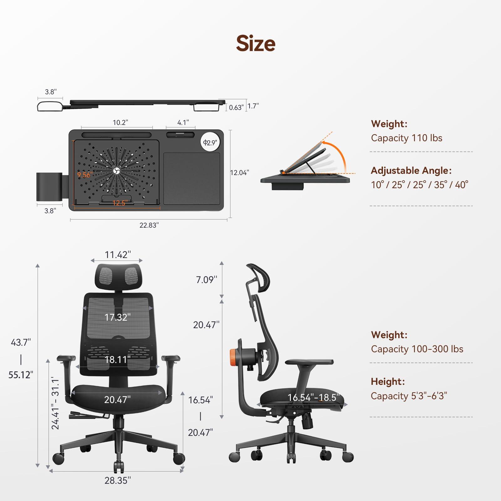 Newtral Newtral Ergonomic Office Chair with Adaptive Lumbar Support- High Back Desk Chair with Adjustable Headrest, 3D Armrest, Adjustable Seat Depth & Height, Home Office (with Laptop Table Tray, Black)