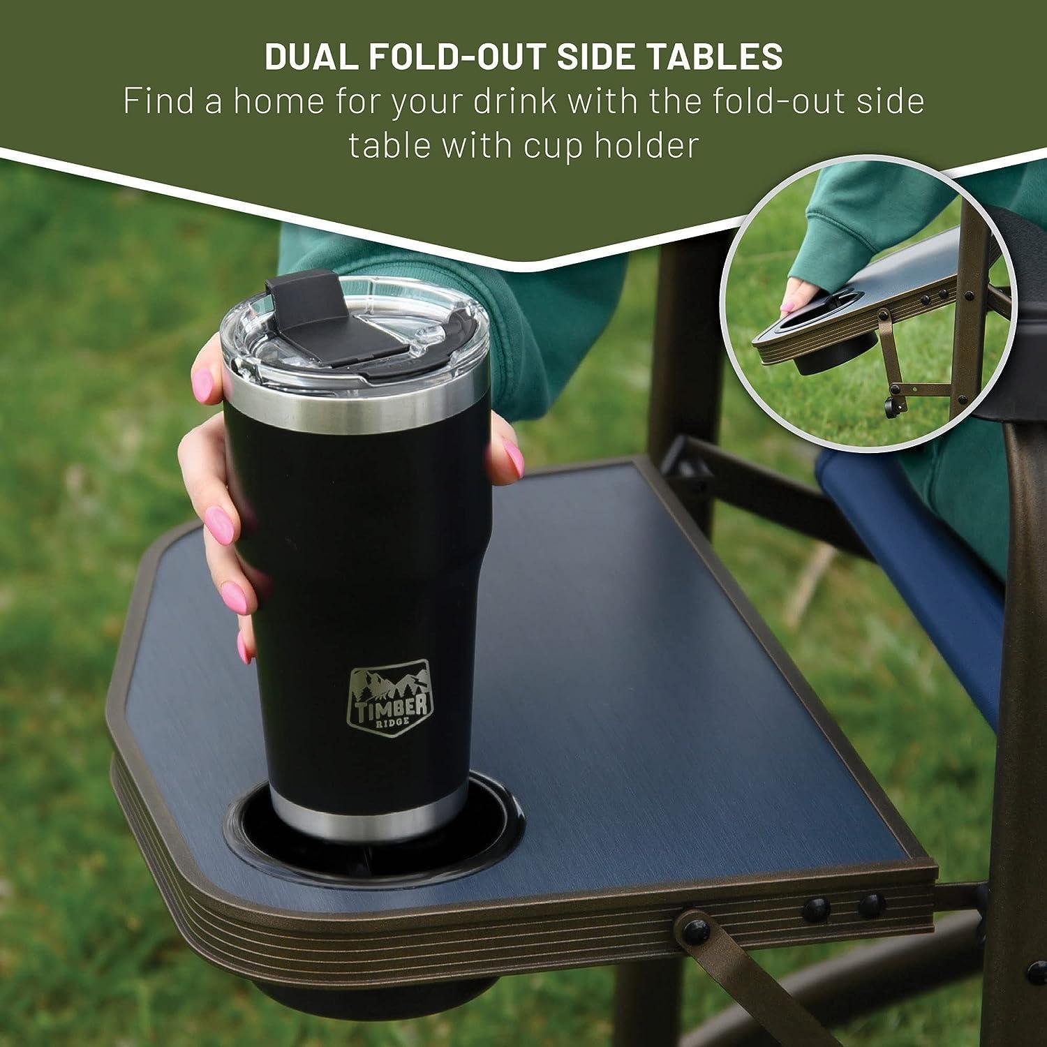 TIMBER RIDGE TIMBER RIDGE Double Camping Chair Foldable Loveseat Directors Chairs, Oversized Double Folding Camping Chairs with 2 Side Tables, 2 Person Lawn Chair, Heavy Duty Support 600 LBS for Outdoor, Blue