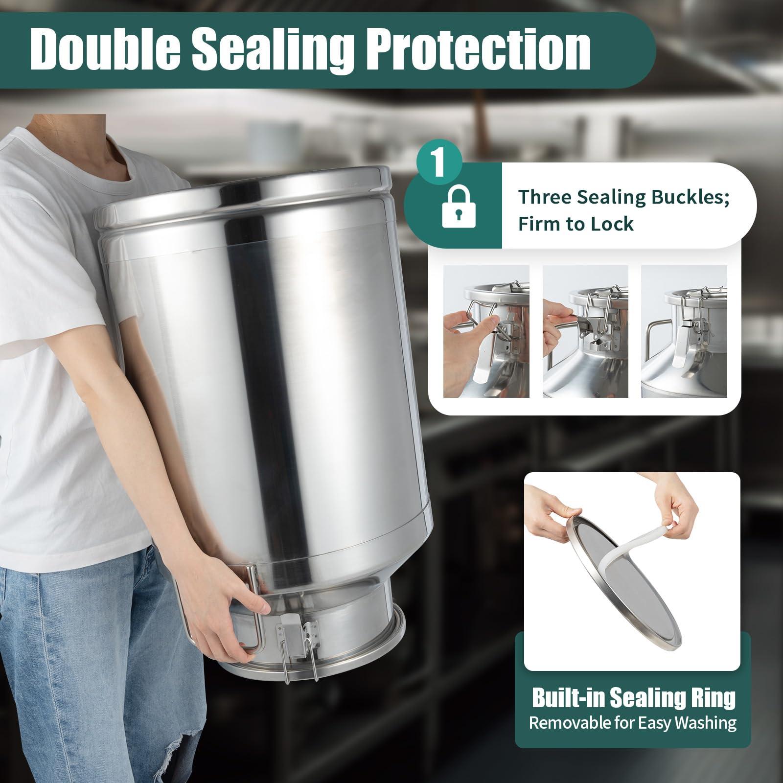 HinLIaDa HinLIaDa 60 Liter 16 Gallon Stainless Steel Milk Can, Maple Syrup Transport Cans Wine Pail Milk Transport Barrels Pail Milk Bucket Jug Oil Barrel Wine Barrel Canister Silicone Seal Barrels (60L)