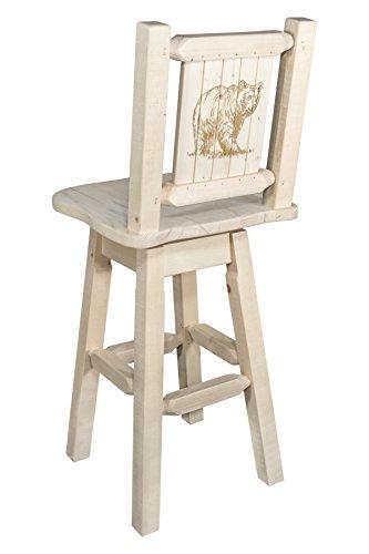 Montana Woodworks Montana Woodworks Homestead Collection Barstool with Back & Swivel, Laser Engraved Bear Design, Ready to Finish