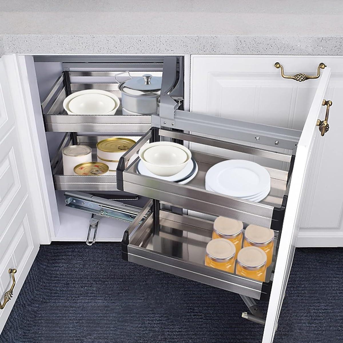 ZAIHW ZAIHW Blind Corner Cabinet Pull Out Organizer, Right, Silver, Modern, Kitchen, L-shape, 17.3\"W x 9.4\"D x 3\"H, 17.6lbs Capacity