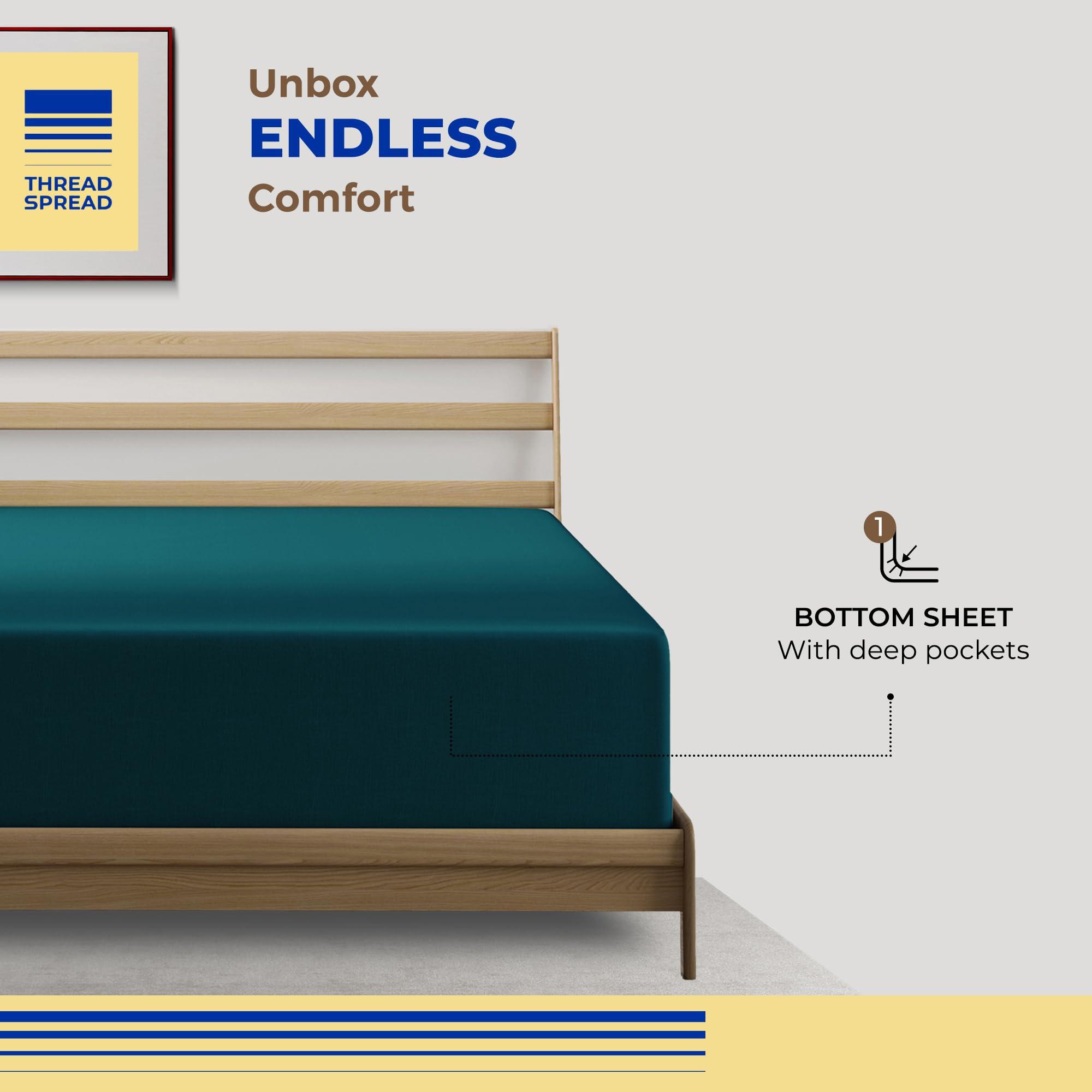 THREAD SPREAD THREAD SPREAD 100% Egyptian Cotton Fitted Sheet Twin Size - 600 Thread Count 16\" Deep Pocket Twin Fitted Sheet Only, Soft Cooling Sateen Elastic Bottom Sheet, Fits College Dorm Mattress, Teens - Teal