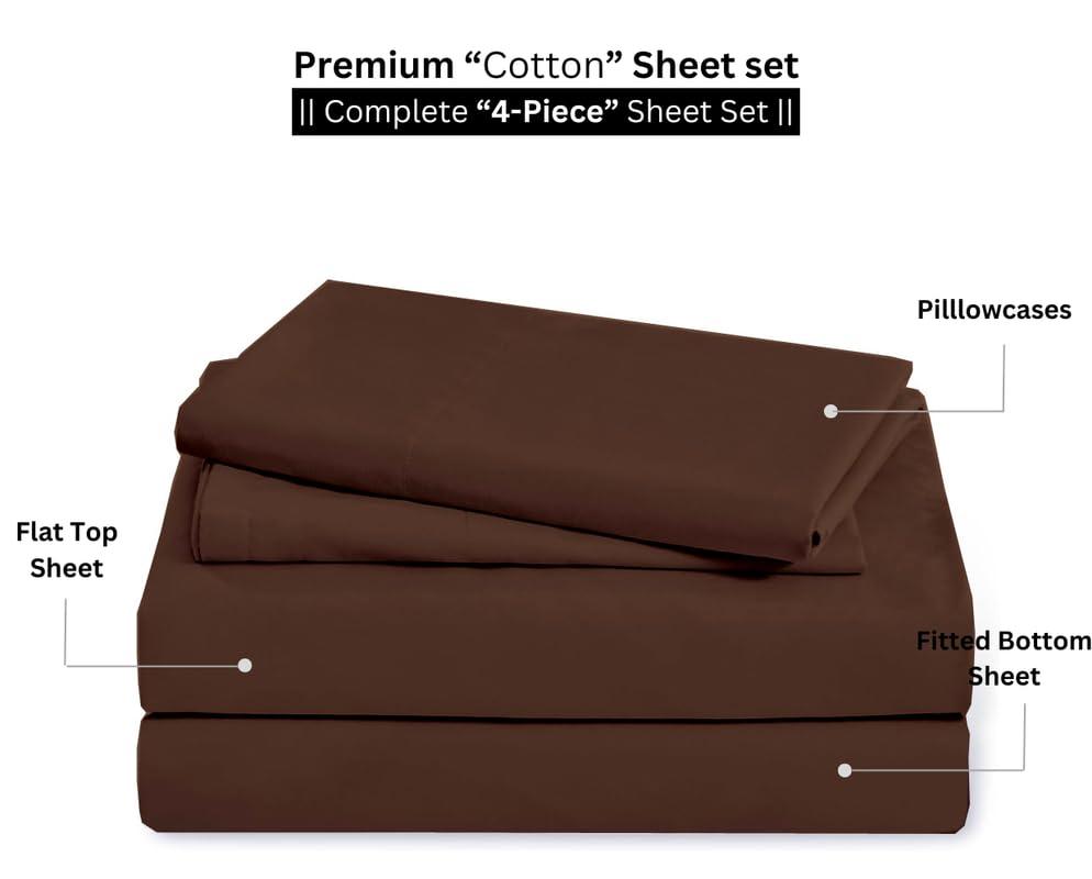 Sticky cotton 4 Piece Premium Sheet Set Cotton Twin-XXL, 100% Egyptian Cotton, 400 Thread Count, 12 Inch Deep Pocket of Cotton Sheets, Chocolate Solid