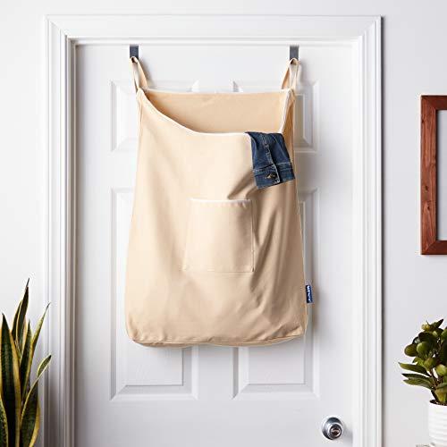 WENKO WENKO Laundry Hamper Bag Hanging, Over The Door Basket with Hooks, for Bathroom, Closet, Space Saving Storage, Wall mounted 3.94 x 20.47 x 31.89 in, Beige