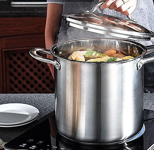 Hgfkt 304 stainless steel household stock pot thickened large capacity cooking stew pot induction cooker gas stove dedicated steamer with transparent lid soup pot casserole cooking pot with handle 22cm/24cm