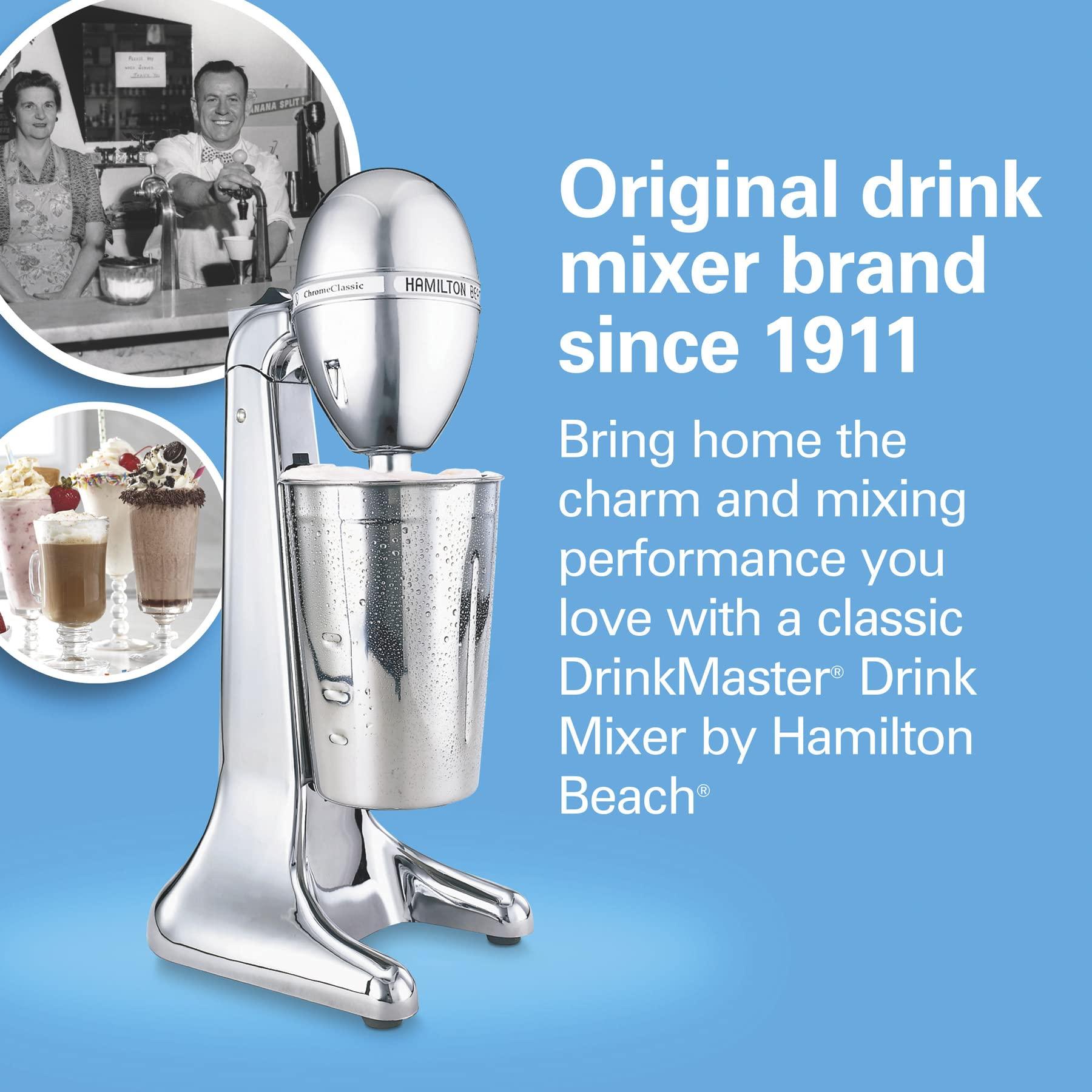 Hamilton Beach Hamilton Beach DrinkMaster Electric Drink Mixer, Retro Milkshake Maker & Milk Frother, 2 Speeds, Extra-Large 28 oz. Stainless Steel Cup, Classic Chrome