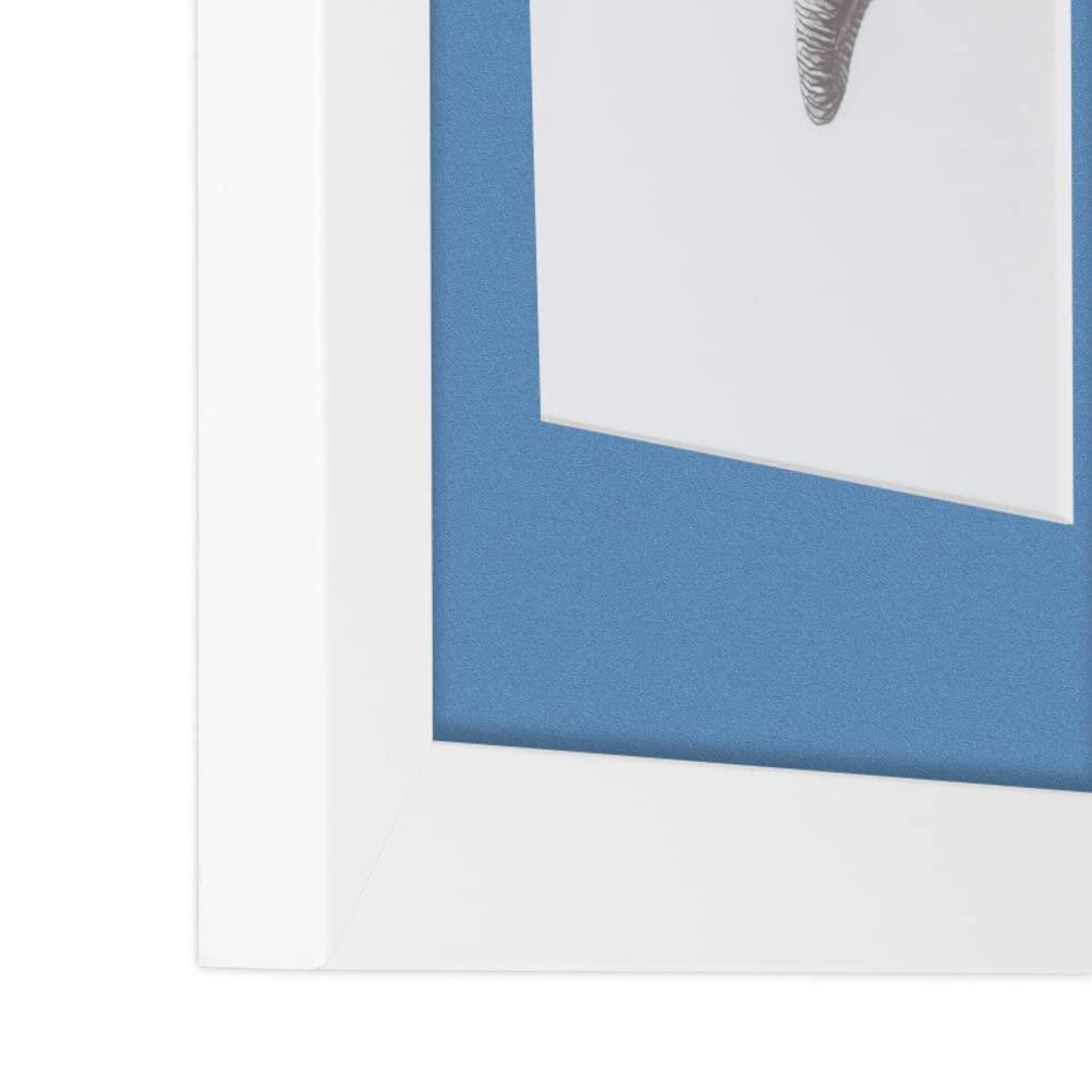 ArtToFrames ArtToFrames 26x34 inch Satin White Frame Picture Frame with 2 Inch Single Liberty Blue Mat, SingleMat-FRBW26074-26x34-817