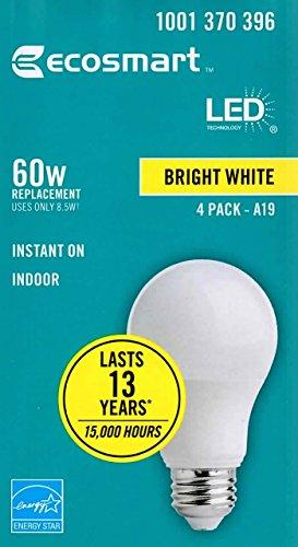 EcoSmart EcoSmart 60W Equivalent Bright White A19 Energy Star + Dimmable LED Light Bulb (4-Pack)