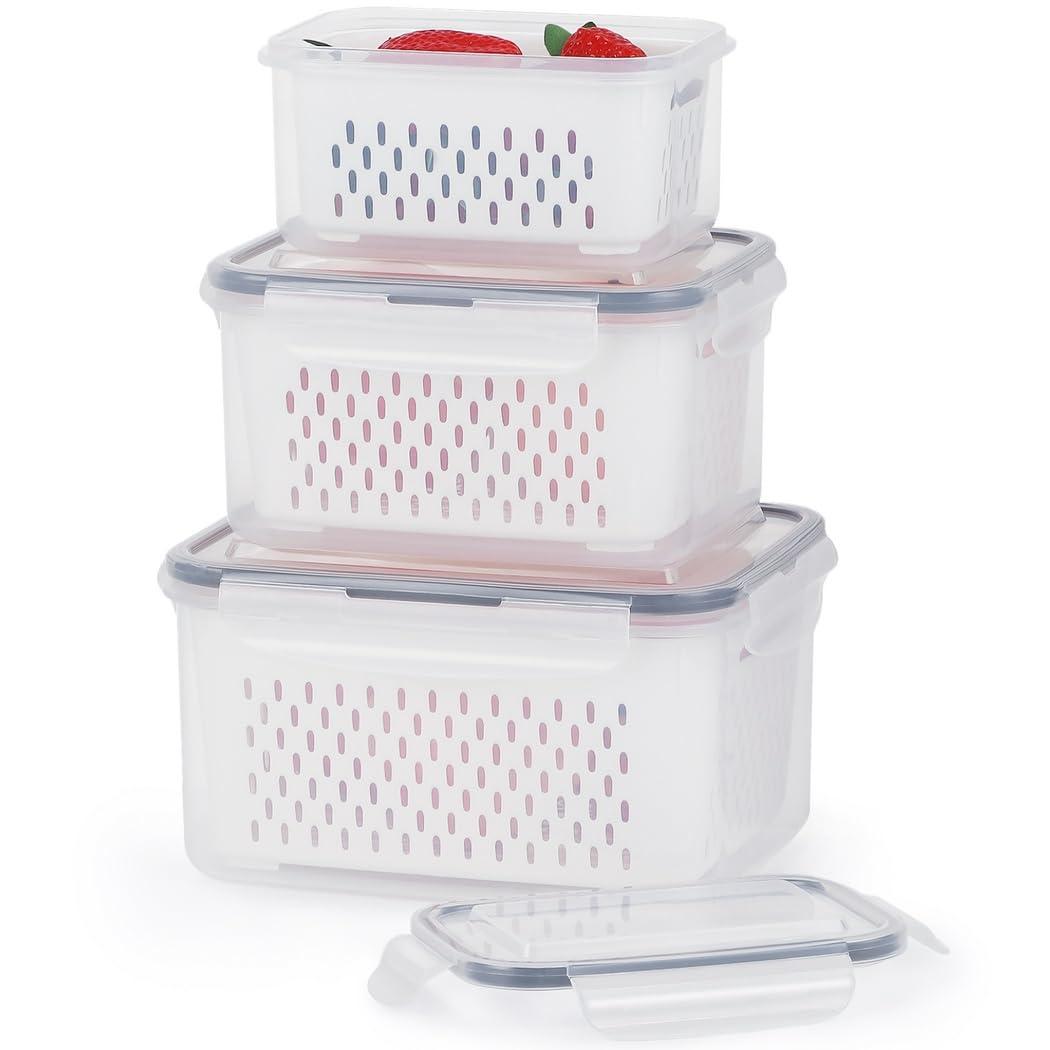 Chewtoyo Chewtoyo Stackable Bpa-Free Plastic Fruit Baskets, Drain Vegetables, for Bins, and Fridge, 3 Pack Refrigerator for with Veggies, Baskets, Etc.