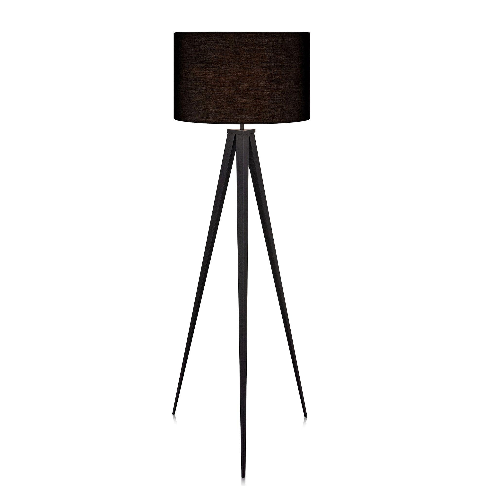 Teamson Home Versanora Romanza Modern LED Tripod Floor Lamp Tall Standing Light with Drum Shade Metal Legs for Living Room Study Reading Bedroom Home Office, 60 inch Height, Matte Black