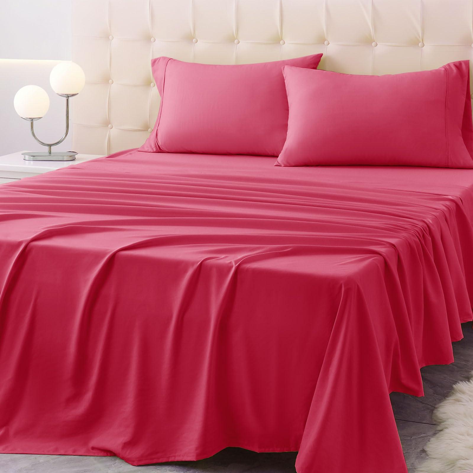 Homilay Homilay King Size Bed Sheet Set - 4 Piece Soft Microfiber Sheets with Deep Pockets, Cooling Technology, and Wrinkle-Free Pillowcase. Hotel-Quality, Durable Bedding, Viva Magenta