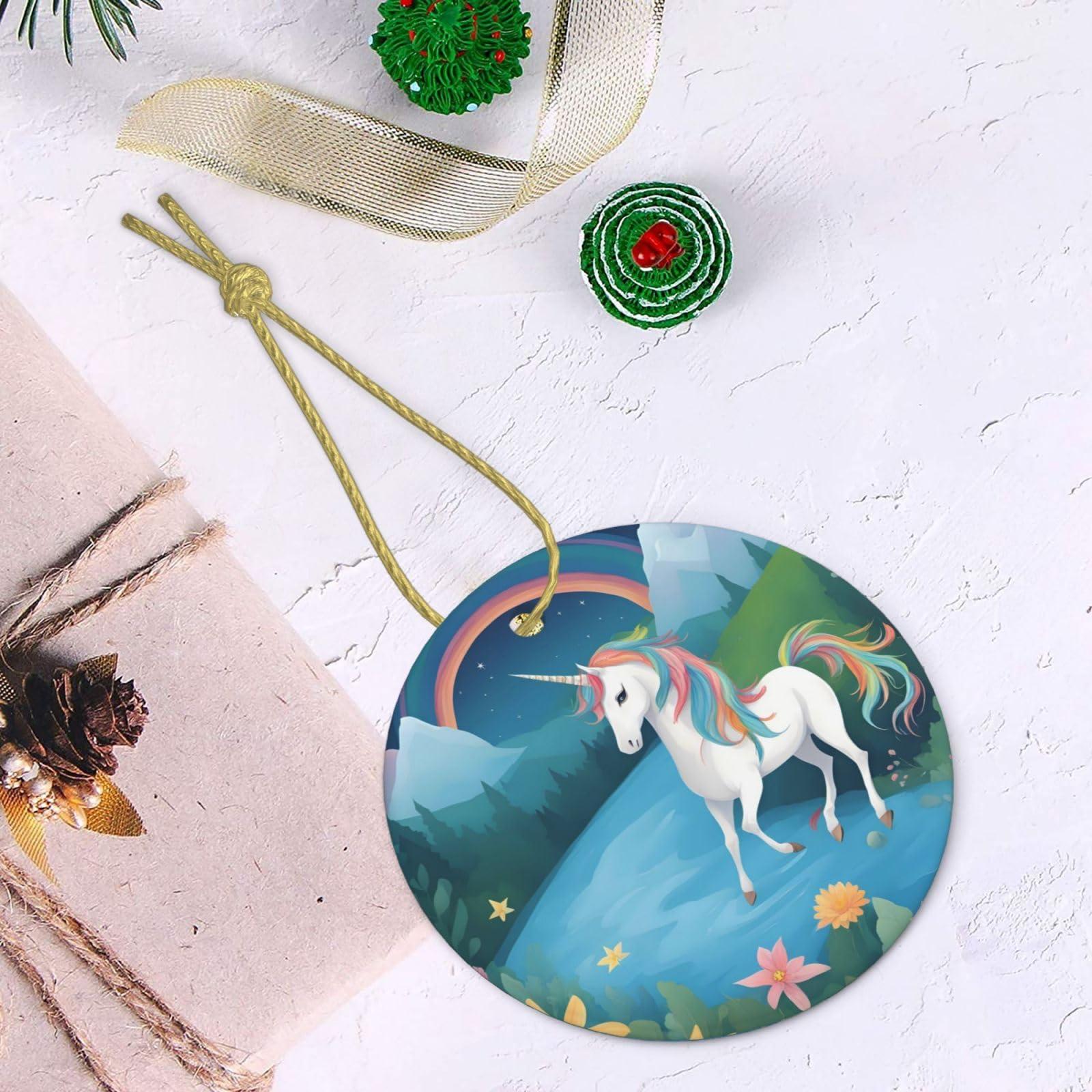 Mouxiugei Running Unicorns Personalized Christmas Ornament - Customizable Ceramic Tree Pendant for Customize Christmas Ornaments