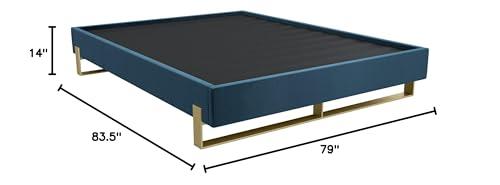 VANT VANT Elevated Platform Bed - Burnished Brass - King Size - Velvet Peacock Blue - Easy Assembly Bed Frame - No Box Spring Needed - Sleek Modern Design for Any Bedroom