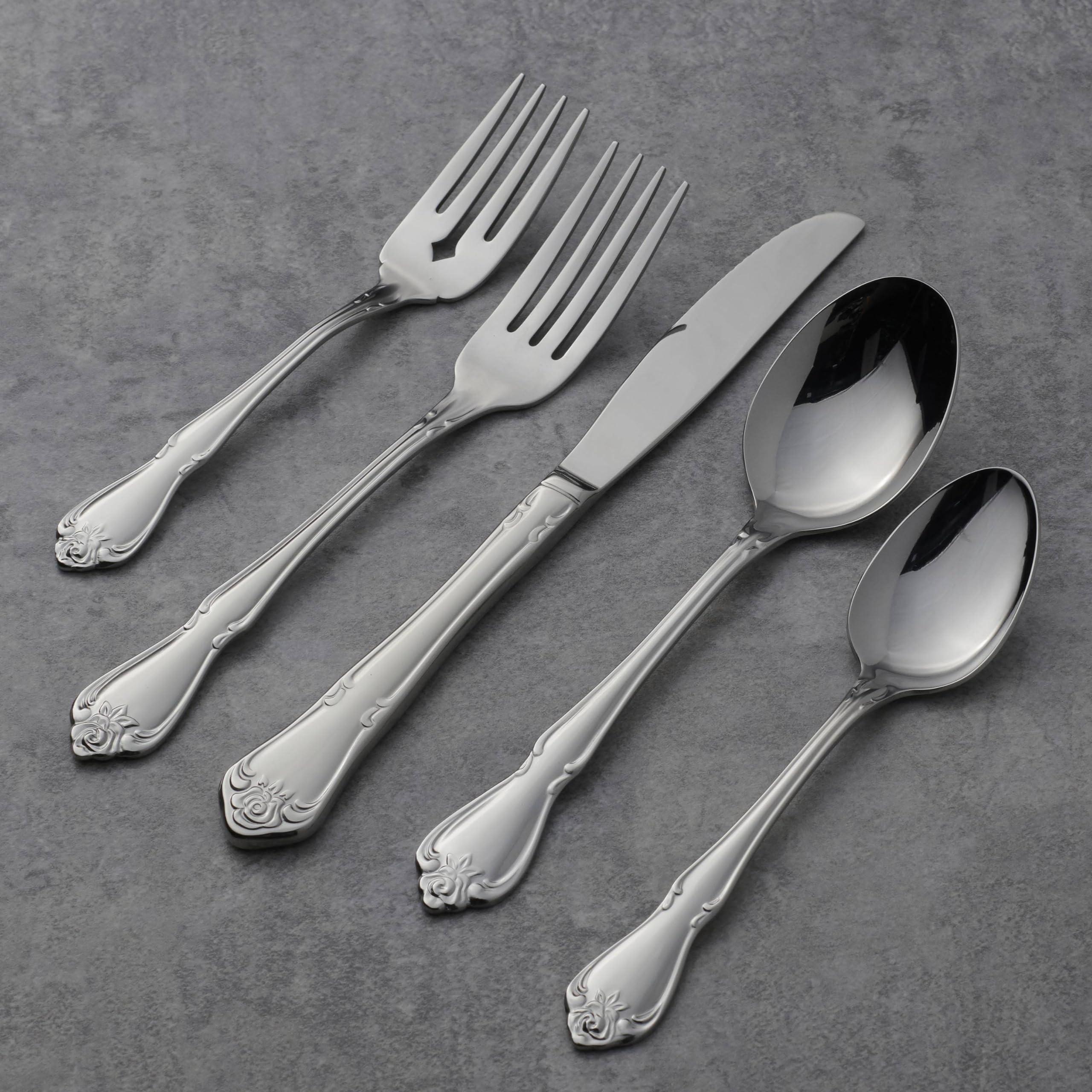 Oneida Oneida True Rose Piece Everyday Flatware Set, 20 Count, Metallic