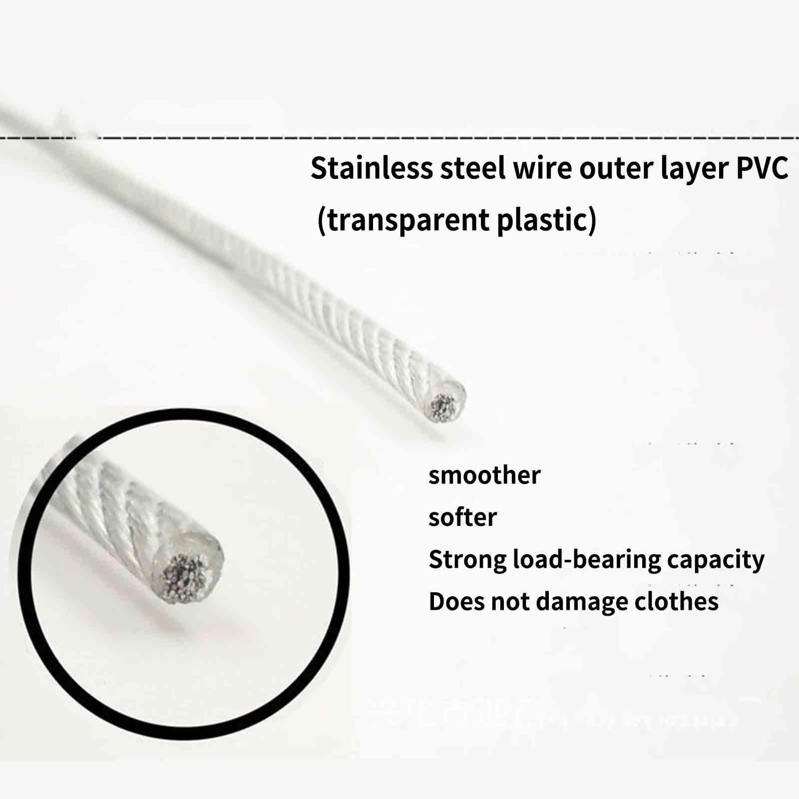 JUSHZ Retractable Washing Line Rope Clotheslines Clothesline Clothes Line for Outdoors Heavy Duty Strong Thick Steel Wire Rope Stainless Steel Outdoor Waterproof Rustproof Balcony (8m,Silver)