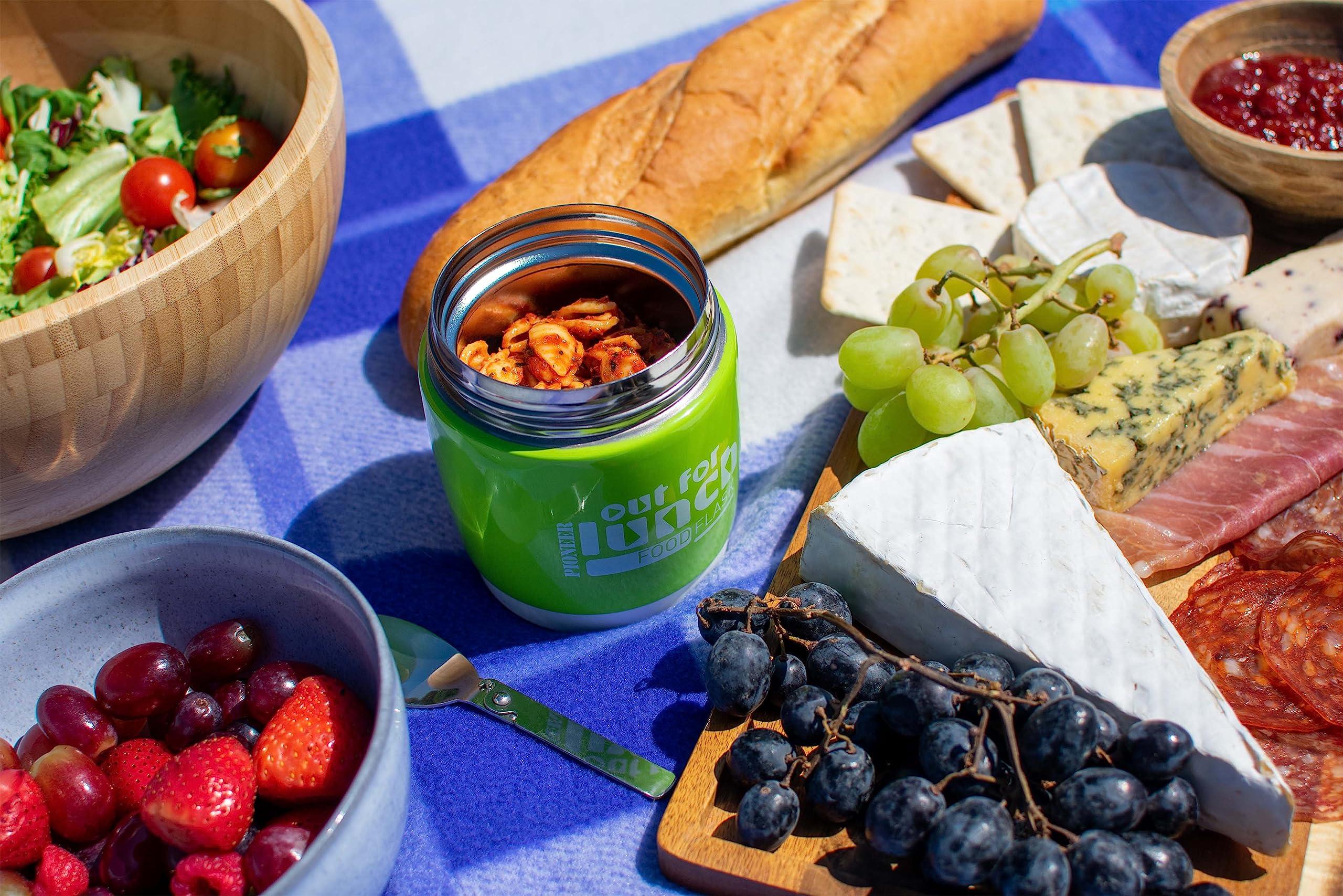 Grunwerg Pioneer Vacuum Insulated Leakproof Soup/Food Flask with Spoon, 8 Hours Hot 24 Hours Cold, Green, 580 ml