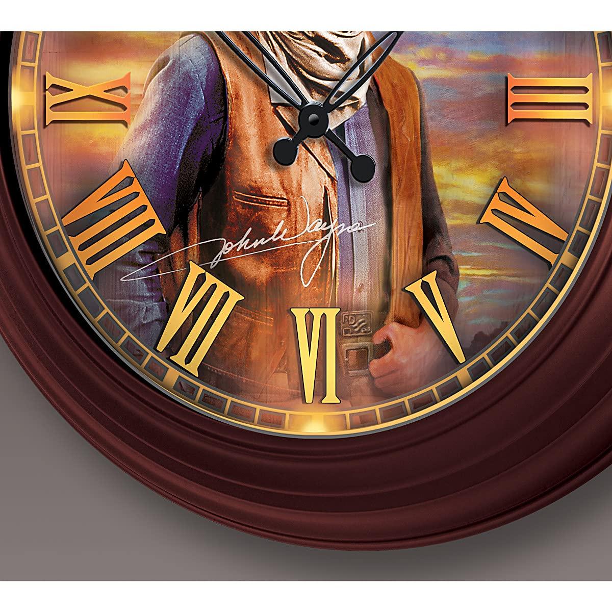 The Bradford Exchange John Wayne: Timeless Legend Outdoor Illuminated Atomic Wall Clock Featuring A Glass-Encased Face with Roman Numerals & The Duke's Replica Signature