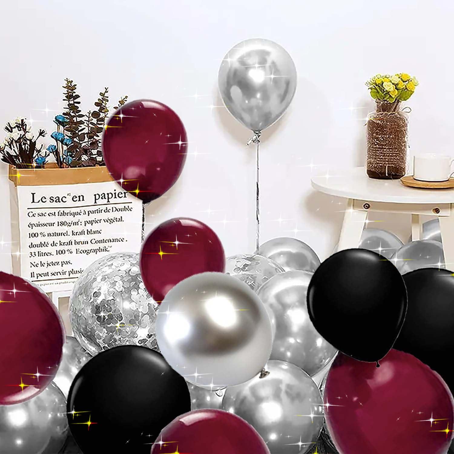 Qian\'s Party Graduation Party Decorations Maroon Black 2024/Burgundy Black Graduation Decorations Class of 2024/Burgundy Black Balloons/114Pcs Burgundy Silver Black Balloon Birthday Wedding/Maroon Black Birthday