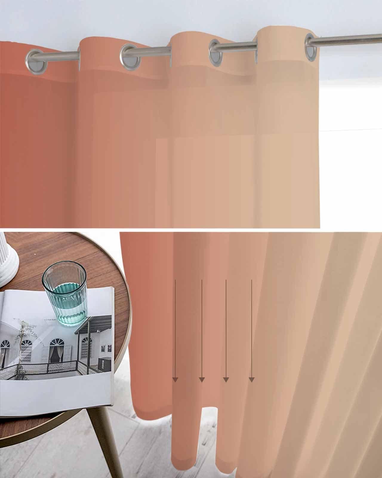 Onekaccu Burnt Orange Sheer Curtains 54 Inch Length 2 Panels Set, Modern Minimalist Gradient Solid Color Grommet Kitchen Curtains Sheer Window Curtain for Living Room Bedroom Light & Airy Privacy Drapes 52x54