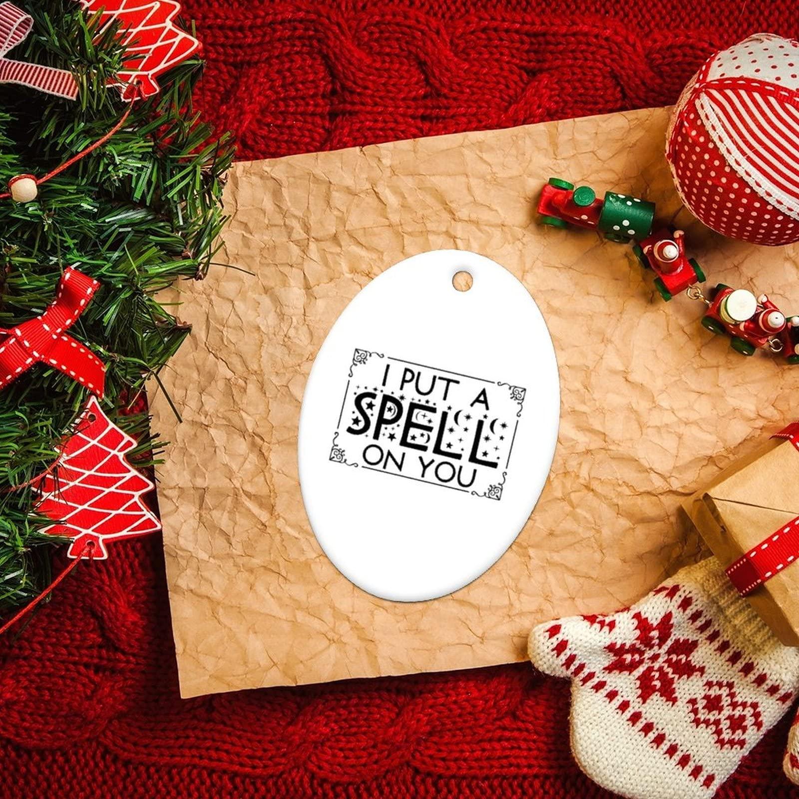 Generic Halloween I Put A Spell on You Ornaments Spooky Season Ceramic Ornament Xmas Holiday Handmade Keepsake Elegant Hanging Christmas Tree Decorations Style-9 Oval