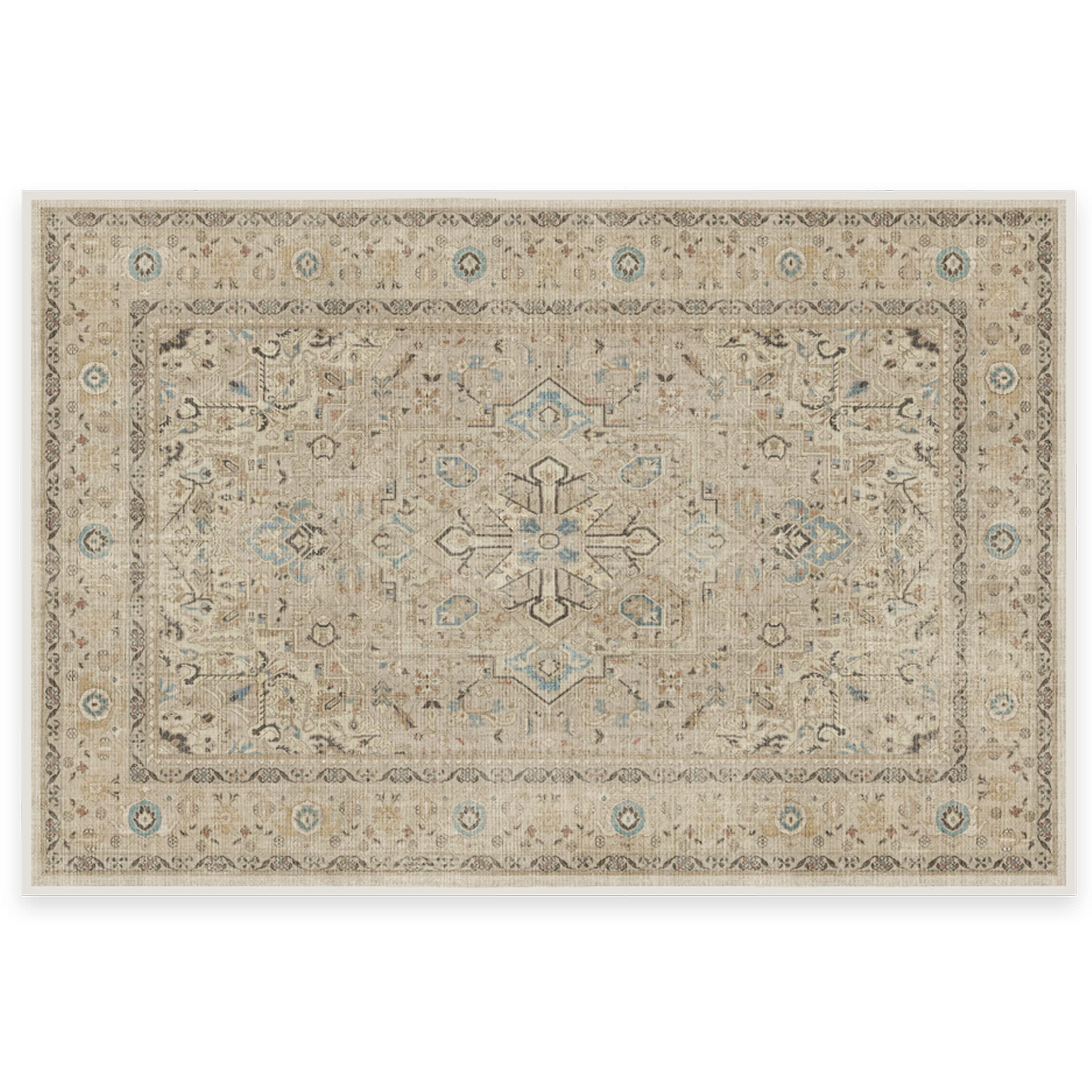 RUGGABLE Ruggable Washable 2x3 Area Rug, Kamran Ivory Opal, Premium Vintage Rugs for Living Room, Bedroom, Kitchen, Office, Classroom with Gripper Non Slip Pad