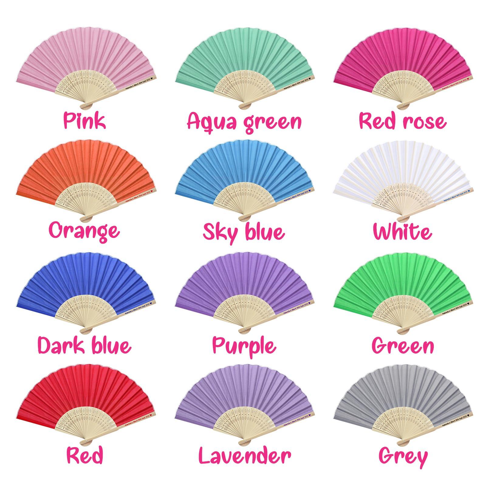 LYOUF 70pcs Personalized Fans for Wedding Favors Bulk, Custom Hand Fans for Guests/Bridal/Bridesmaid, Customize Silk Decorative Folding Fans Women Foldable, Birthday Party Fans Gifts, Bamboo Fan Dark Blue