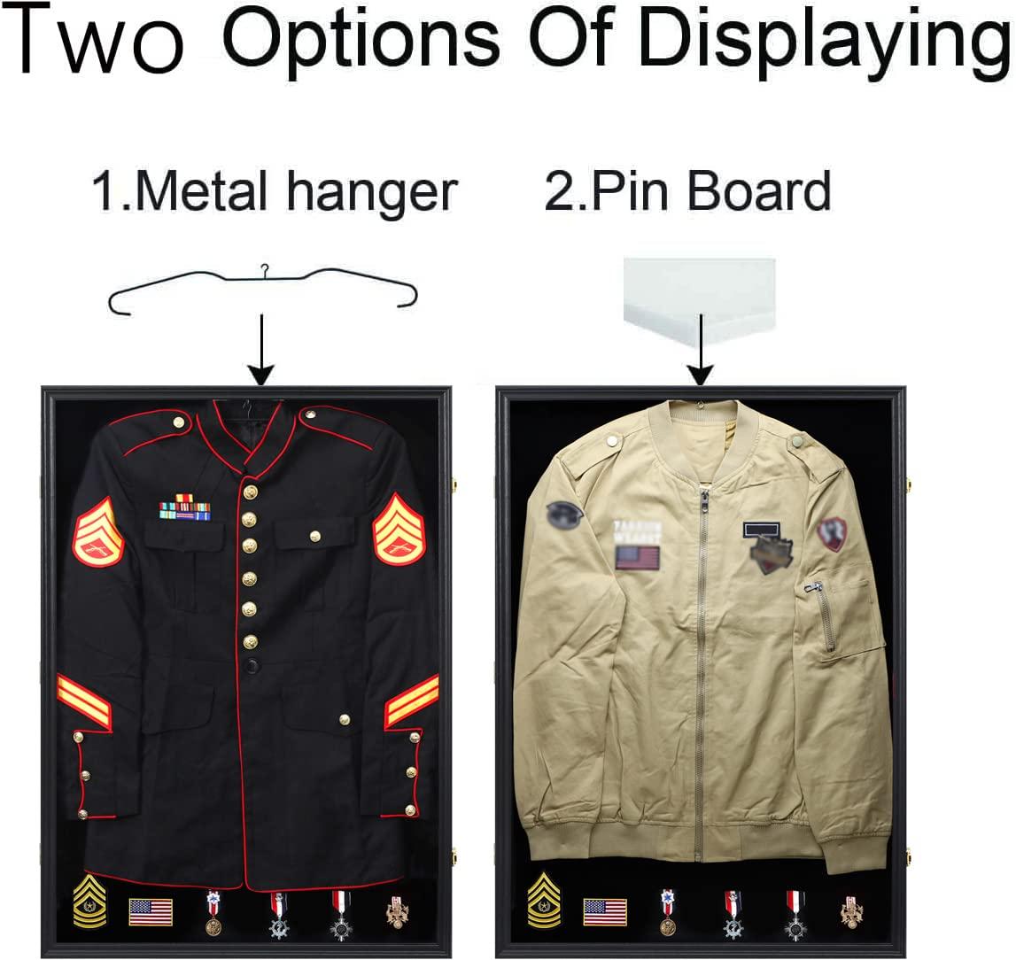 IHEIPYE Iheipye Military Uniform Shadow Box - Police Uniform Display Case - Jacket Display Box with 98% Uv Protection Acrylic and Hanger for Navy Police Officer Uniform Jacket XXL Sport Shirt, Black
