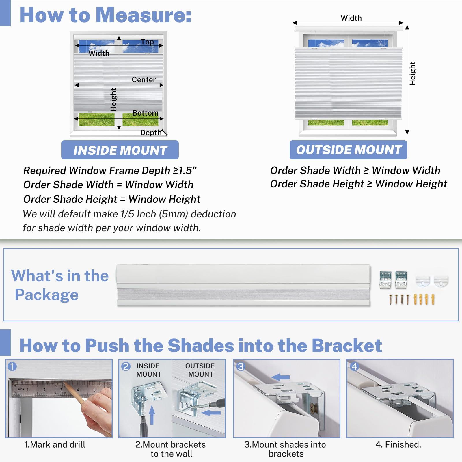 UrMoon UrMoon Top Down Bottom Up Cellular Shade Cordless Cellular Shade for Windows Blinds Thermal Insulated Honeycomb Blinds for Indoor Windows (Light Filtering - Gray, 32" W x 48" H)