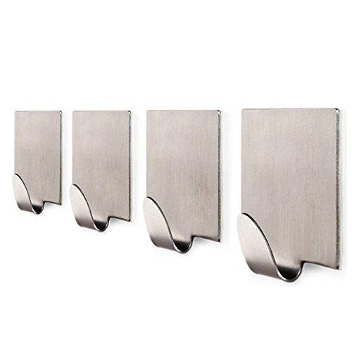 Home-organizer Tech 3M Adhesive Hooks, Super Power Heavy Duty J Hooks, NO Drill, NO Mark, Waterproof, Wall Mount Hooks for Coat Towel Robe Key, Design for Hotel Bedroom Bathroom Kitchen Cabinet Shower, 4 Pack
