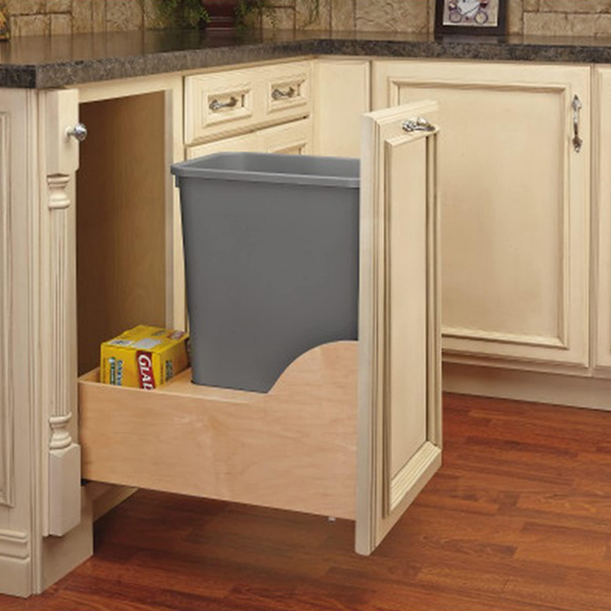 Rev-A-Shelf Rev-A-Shelf Pullout Trash Can for Kitchen Cabinet 50 Quart 12.5 Gallon Bottom Mount, Rear Storage, Undermount Soft-Close Slides, Silver, 4WCSC-155DM-1