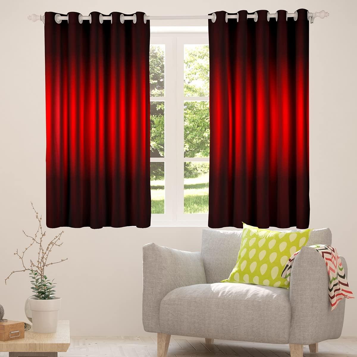 Homewish 3D Abstract Ombre Window Curtain Red Black Curtains for Kids Teens Adults Bedroom Decor Modern Geometric Stripes Window Treatment Curtain Soft Polyester Window Drapes,Top 2 Panel,52Wx90L