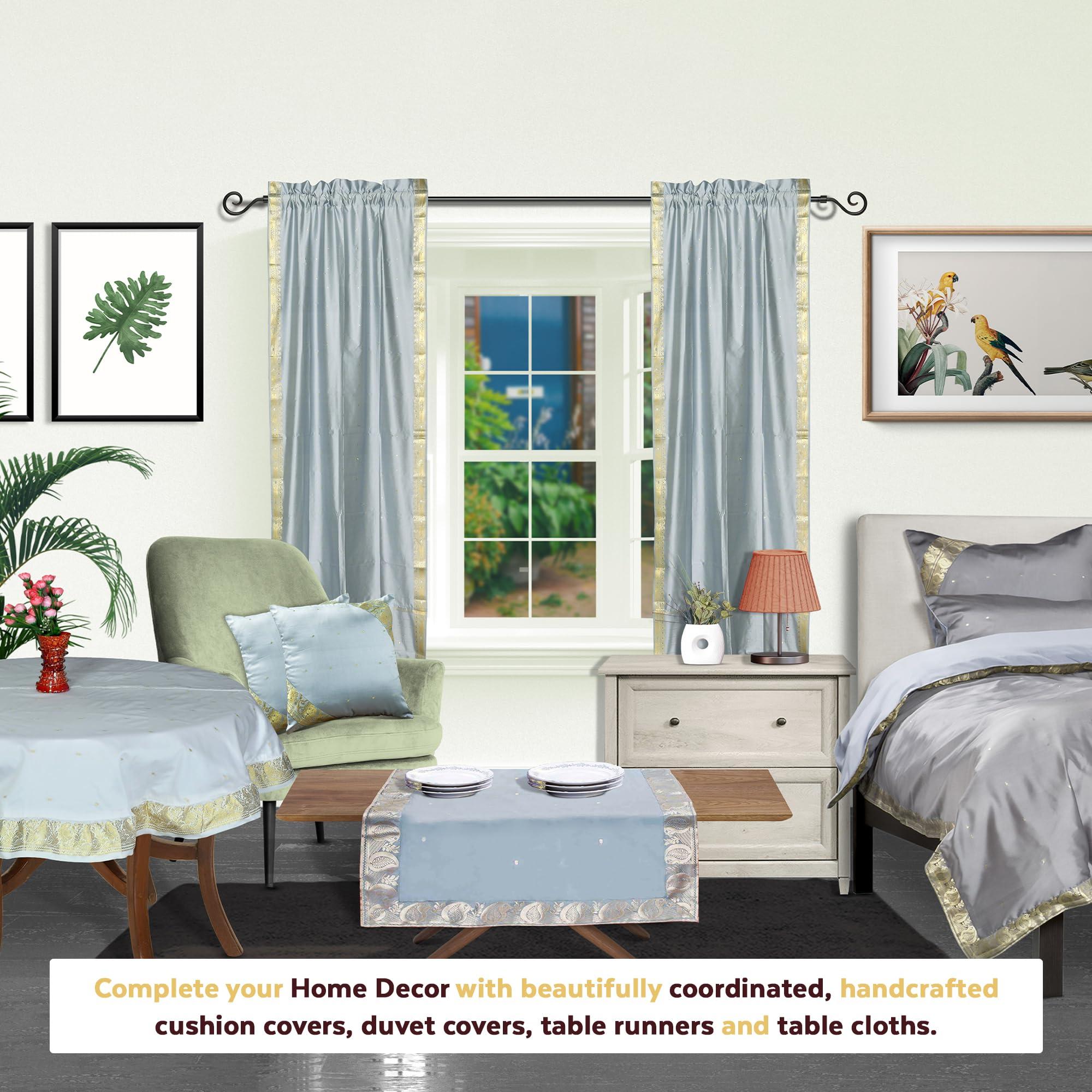 Indian Selections Lined Rod Pocket Sari Curtain 43" W x 63" L - Handcrafted Gray Indian Drapes with Lining, Offering Enhanced Privacy and Insulation, Perfect for Living Room/Bedroom, Sold in Pairs