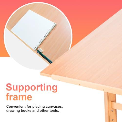 Falling in Art Falling in Art Wooden Drafting Table and Stool Set, 30\" x 42\" Adjustable Height and Angle Solid Wood Drawing Desk for Adults, Artist Craft Table for Painting Artwork, Reading, and Writing