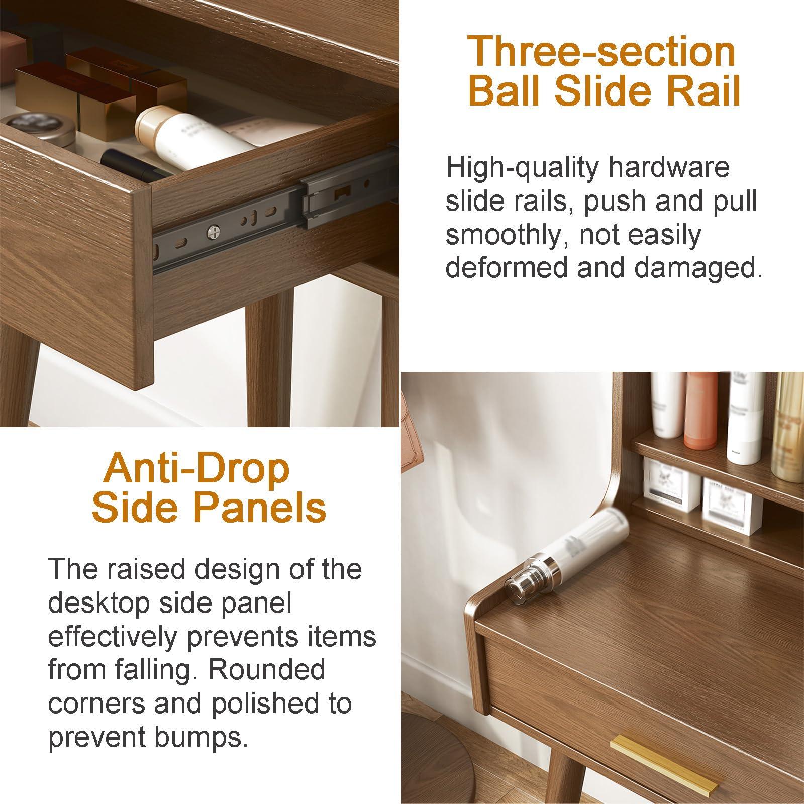 LEYANSHANGMAO Generic Nordic-Style Dressing Table with Flip Top Mirror and Stool for Small Bedrooms - Modern, Minimalist, and Luxurious Makeup Vanity (Wood Color, M-80cm/31.50in)