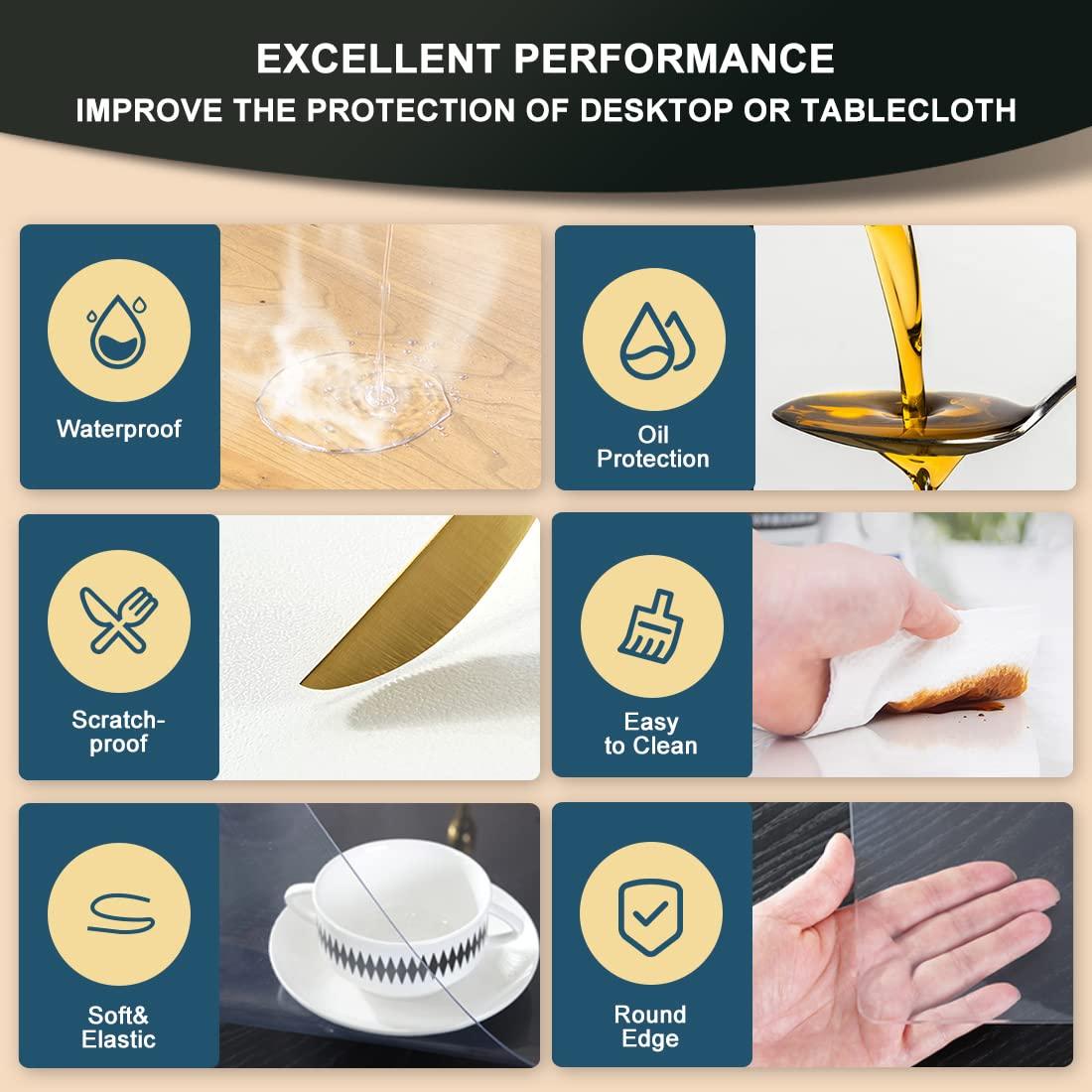 Nietaesat 1.5mm Thick Clear PVC Table Cover Protector Transparent Vinyl Table Pad for Wedding Party Buffet Table Garden Table Patio Table Water Heat Resistant Wipeable Non-slip 38x64\" Crystal Desktop Protector